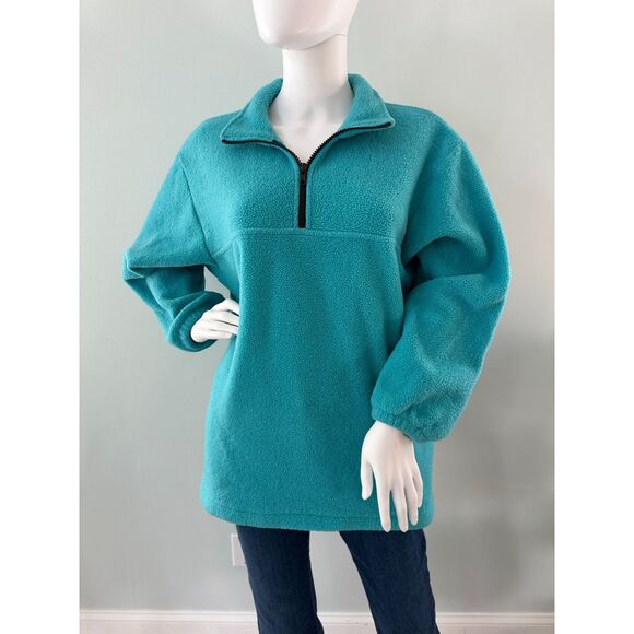 90s Vintage Nordstrom Teal Oversized Fleece Pullover 3/4 Zip Sweatshirt size XS - Picture 5 of 7